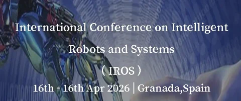 A stylized image of a robotic hand and a human hand, with the IROS 2026 conference details for Granada, Spain.