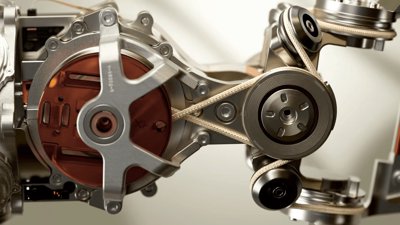 A close-up of the intricate tendon-driven actuator system inside the 1X Neo.