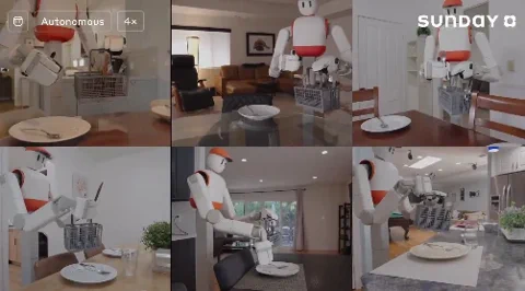 Sunday AI's Memo robot performing tasks in a real-world home environment.
