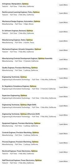 Tesla Optimus: 110 új állás a robotokért