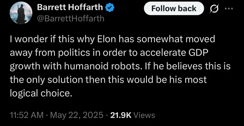 Musk gigászi gazdasági víziója: Milliónyi robot gyártása